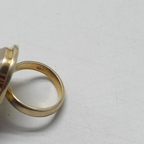 Vintage Gold Plated 925 Sterling Silver Ring With Round White Quartz Size 7 - Picture 4 of 6